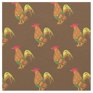 Cute Chicken Rooster Kids Baby Nursery Brown Fabric