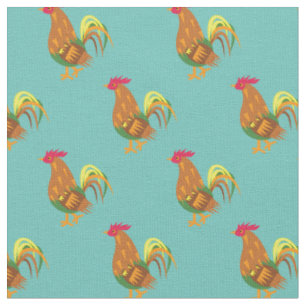 Cute Chicken Rooster Kids Baby Nursery Teal Fabric