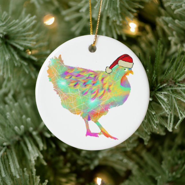 Cute chicken Santa Ceramic Ornament (Tree)