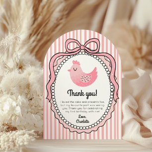 Cute Chicken Stripes Birthday Photo Thank You Card