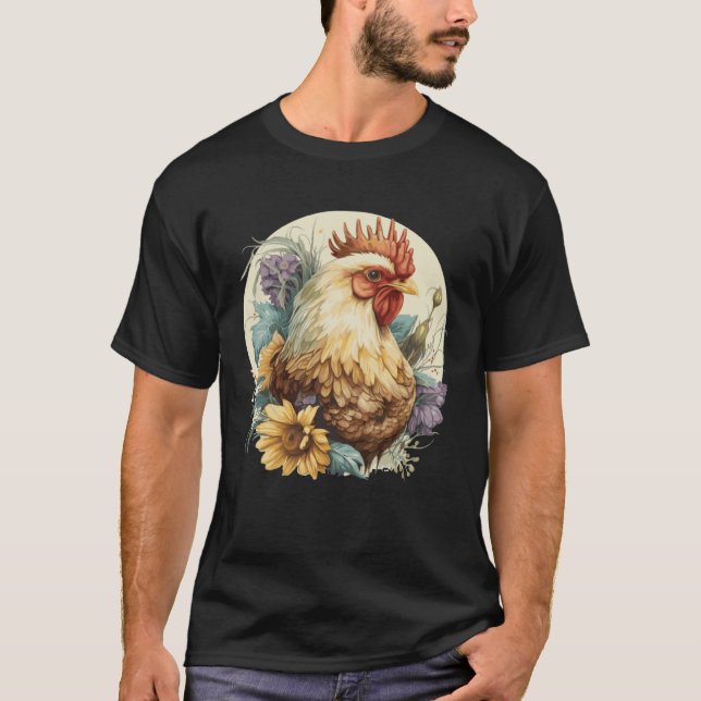 Cute Chicken Sunflower Chicken  Farm Animal T-Shirt (Front)