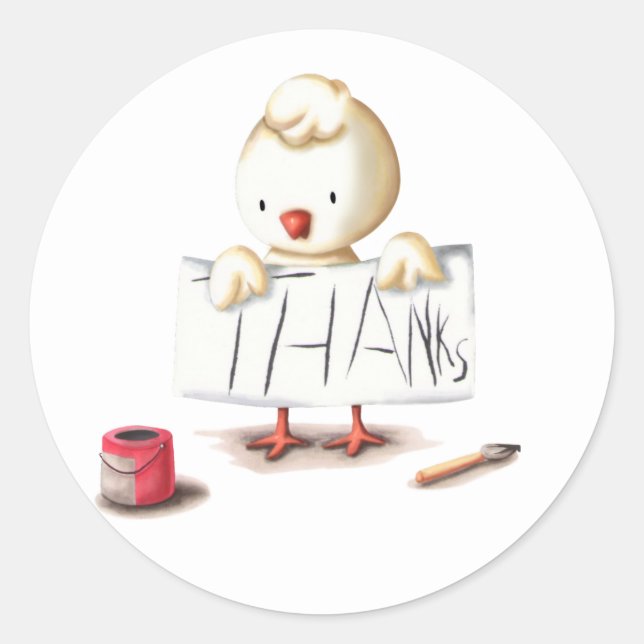 Cute Chicken with Banner Thank You Classic Round Sticker (Front)
