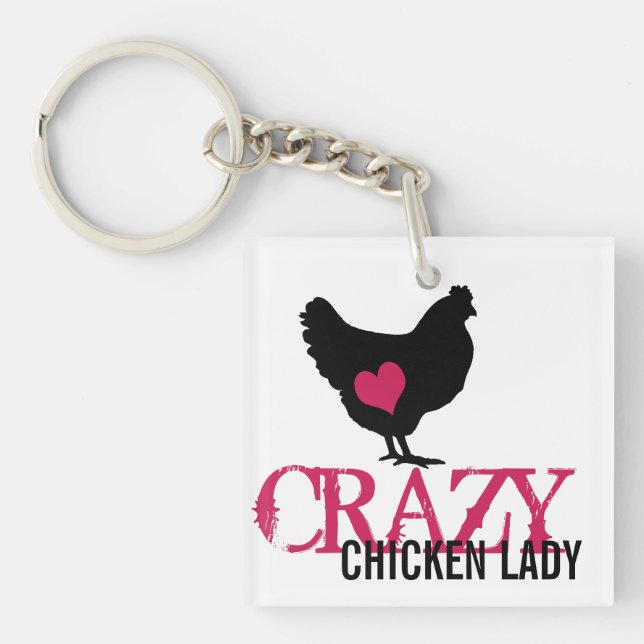 Cute Chicken with Pink Heart Key Ring (Front)