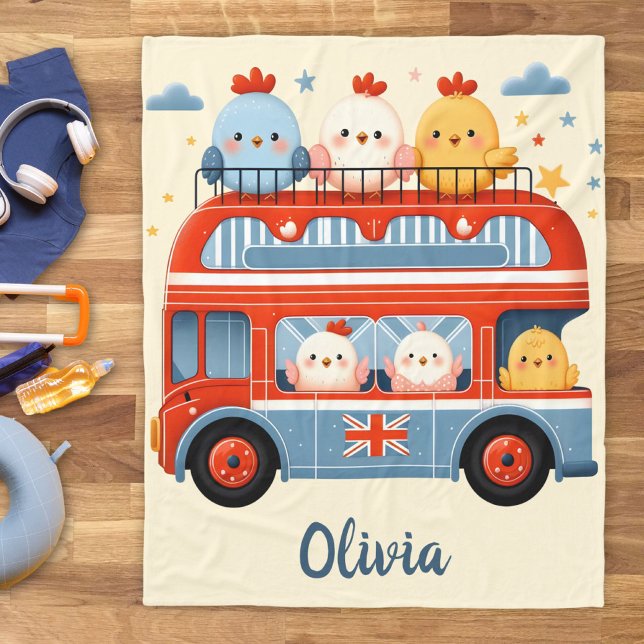 Cute Chickens and London Bus Fleece Blanket (Creator Uploaded)