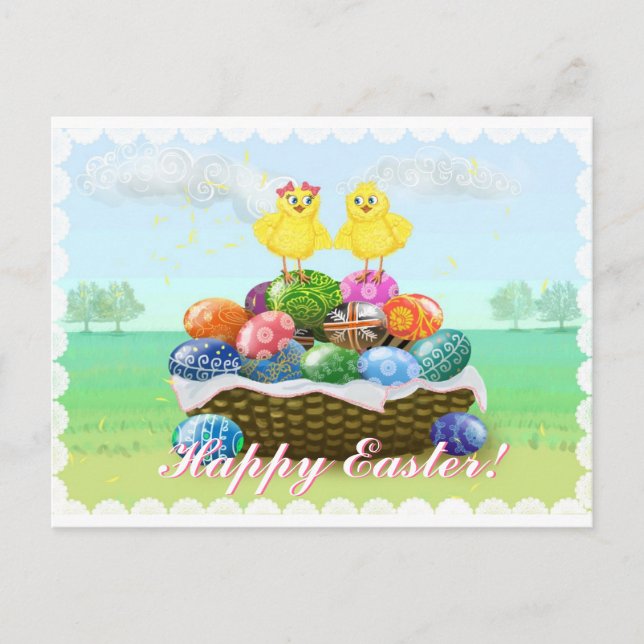 Cute Chickens Happy Easter Holiday Postcard (Front)