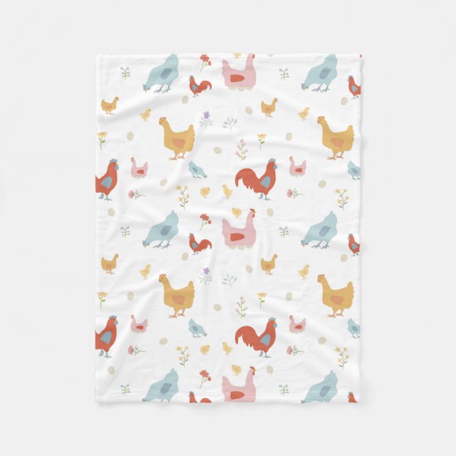 Cute Chickens Hens and Baby Chicks Fleece Blanket (Front)