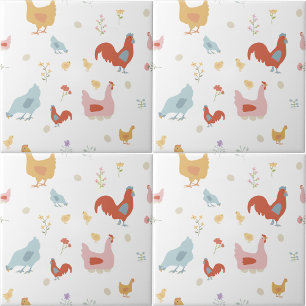 Cute Chickens Hens and Baby Chicks Kitchen Ceramic Tile