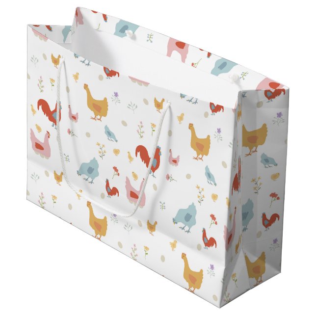 Cute Chickens Hens and Baby Chicks Large Gift Bag (Front Angled)