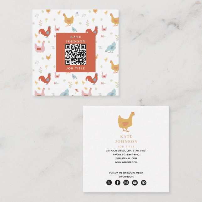 Cute Chickens Hens and Baby Chicks Square Business Card (Front/Back)