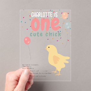 Cute Chickens Hens Chick Girl First 1st Birthday Acrylic Invitations