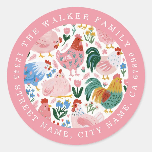 Cute Chickens Round Stickers (Front)