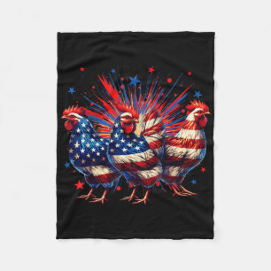 Cute Chickens Usa Flag Farmer Independence Day 4th Fleece Blanket