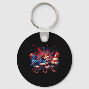 Cute Chickens Usa Flag Farmer Independence Day 4th Key Ring