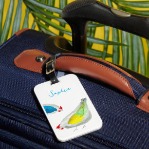 Cute chickens watercolor art luggage tag