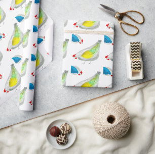 Cute chickens watercolor art wrapping paper
