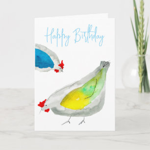 Cute chickens watercolor card