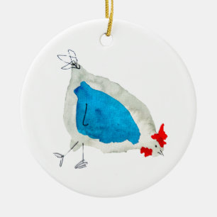 Cute chickens watercolor ceramic ornament