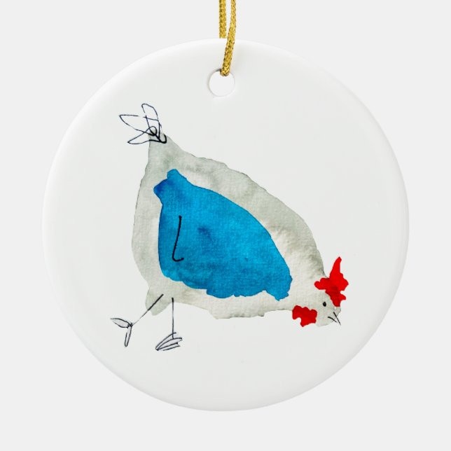 Cute chickens watercolor ceramic ornament (Front)