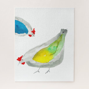 Cute chickens watercolor jigsaw puzzle