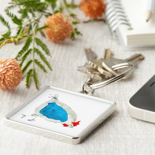 Cute chickens watercolor key ring