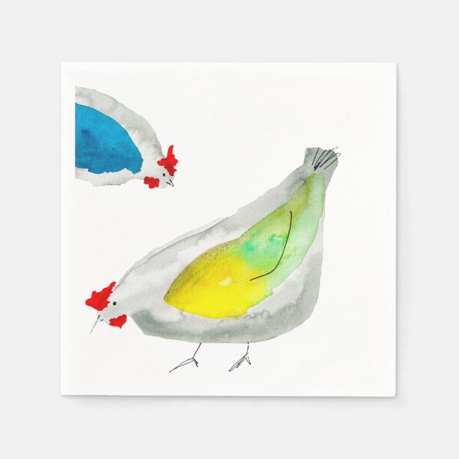 Cute chickens watercolor napkin (Front)