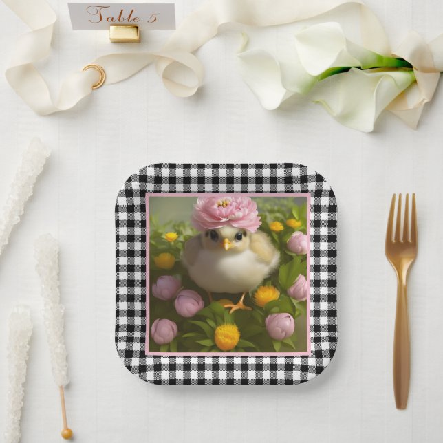 Cute Chicks and Flowers Spring Paper Plate (Wedding)