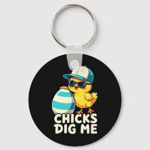 Cute Chicks Dig Me Easter  Key Ring