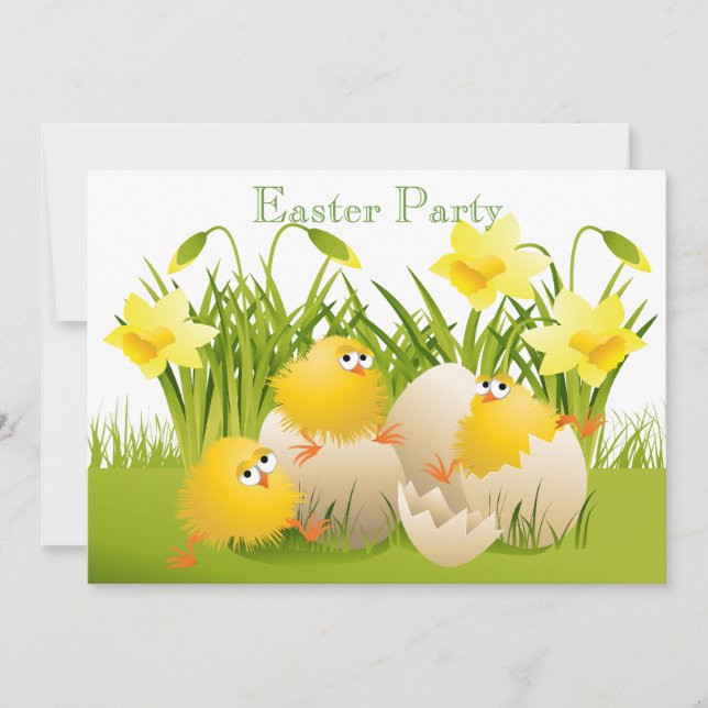 Cute Chicks, Eggs & Daffodils Easter Party Invitation (Front)