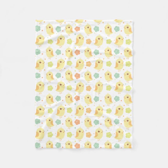 Cute Chicks & Flowers Pattern Fleece Blanket (Front)