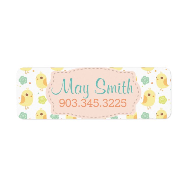 Cute Chicks & Flowers Pattern Return Address Label (Front)
