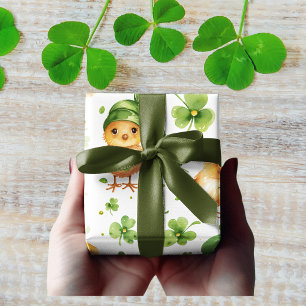 Cute Chicks Green Hat Shamrock St. Patrick's Day Wrapping Paper
