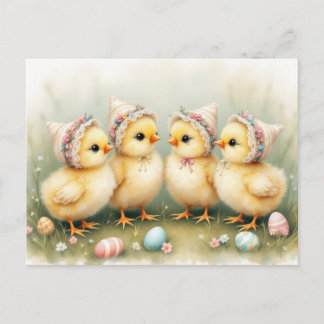 Cute Chicks in Easter Bonnets Postcard