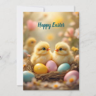 Cute chicks in Easter eggs, custom vintage Holiday Card