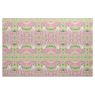 Cute Chihuahua Art Pink Green Dog Portrait Fabric