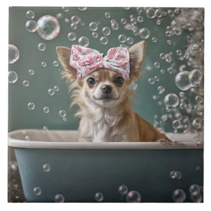Cute Chihuahua Bubble Bath Ceramic Tile
