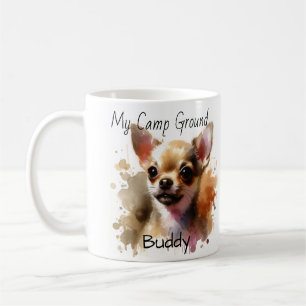 Cute Chihuahua ''Camp Buddy'' Watercolor Coffee Mug