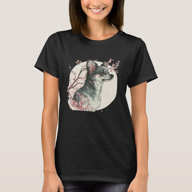 Cute Chihuahua Cherry Blossom Dog Breed Japanese S T-Shirt (Front)
