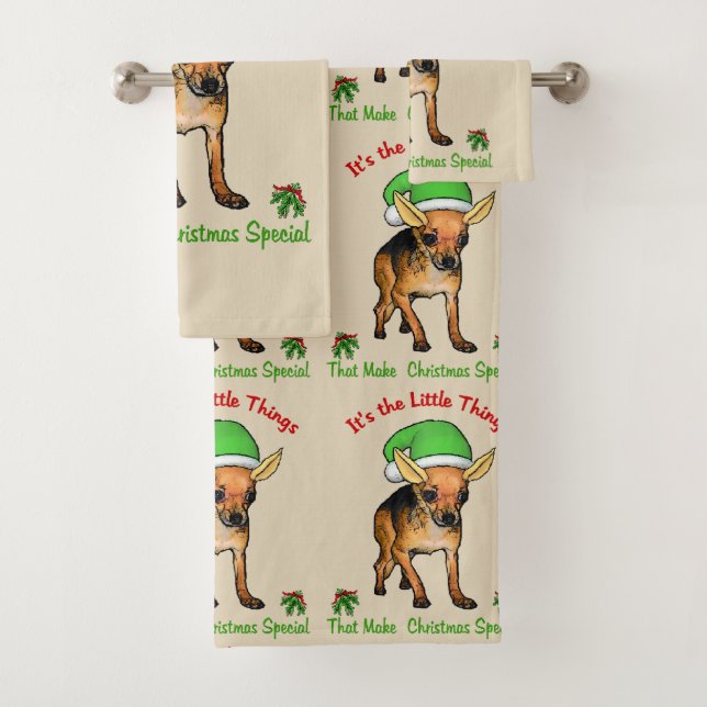 Cute Chihuahua Christmas Bath Towel Set (Insitu)