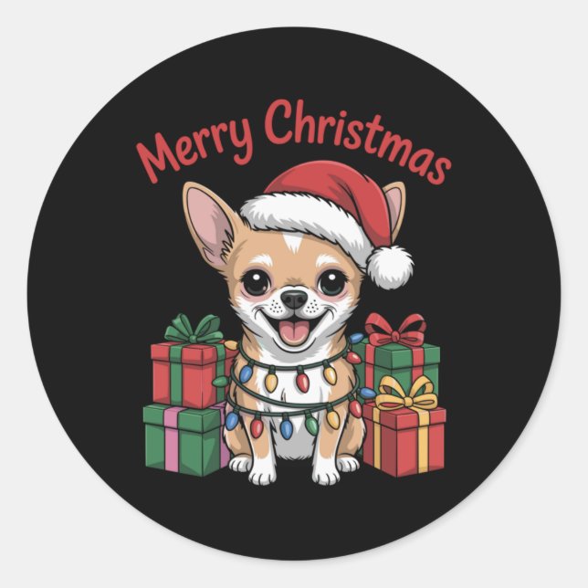 Cute Chihuahua Christmas Xmas Design Funny Dog Lov Classic Round Sticker (Front)