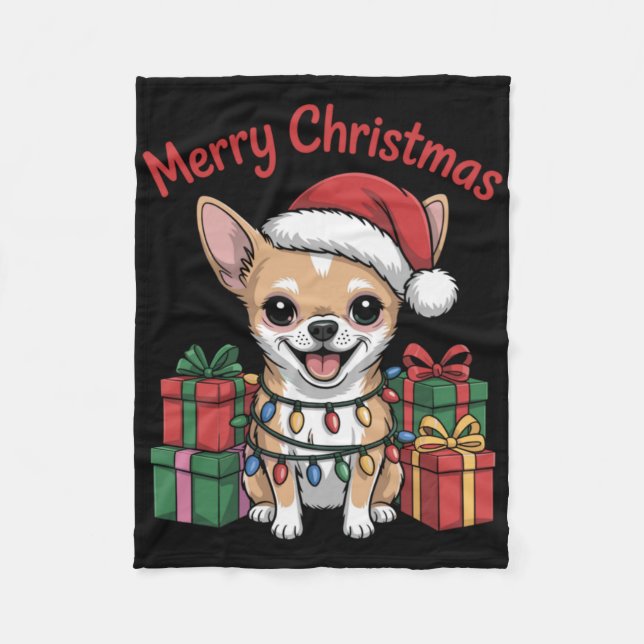 Cute Chihuahua Christmas Xmas Design Funny Dog Lov Fleece Blanket (Front)