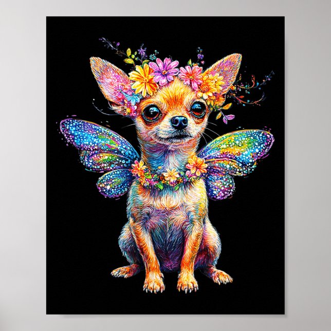 Cute Chihuahua Dog Angel With Wings  Poster (Front)