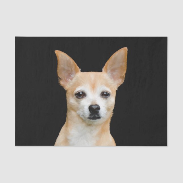 Cute Chihuahua Dog Beige Tan Black Art Portrait Tissue Paper (Front)