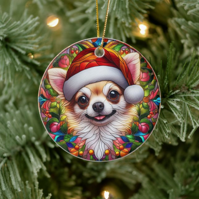 Cute Chihuahua Dog Christmas Ceramic Ornament (Tree)