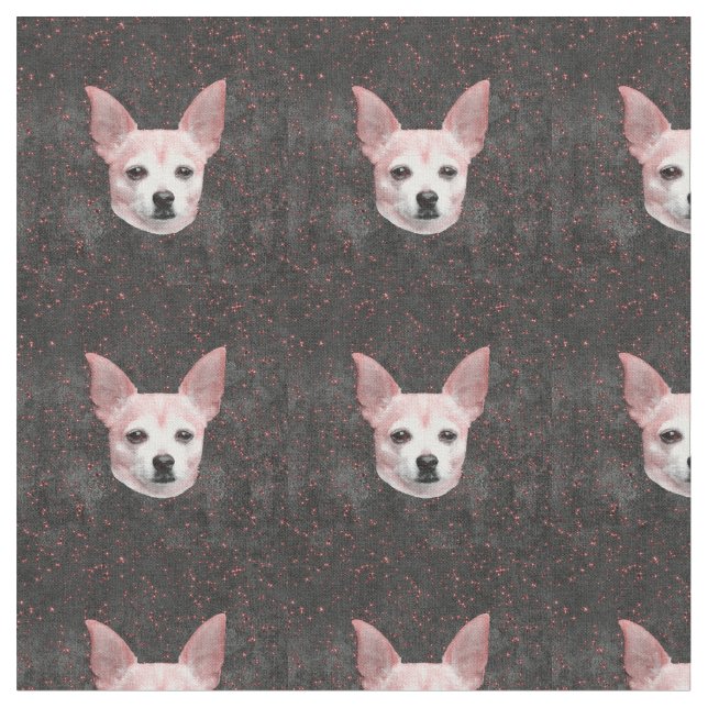 Cute Chihuahua Dog Gold Black Glitter Pattern Fabric (Close Up)