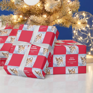 Cute Chihuahua Dog in Snow Red Christmas Wrapping Paper