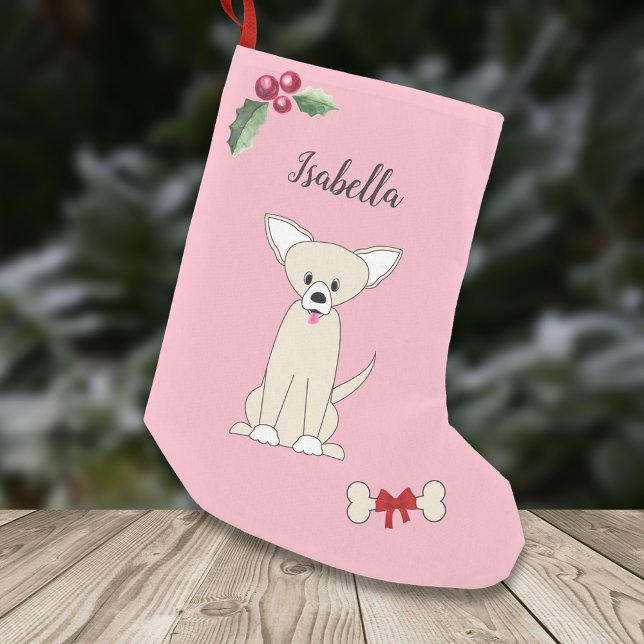 Cute Chihuahua Dog Monogram Small Christmas Stocking (Creator Uploaded)