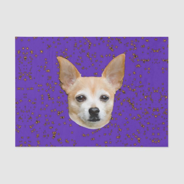 Cute Chihuahua Dog Purple Background Yellow Stars Tissue Paper (Front)