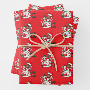 Cute Chihuahua Dog Santa Claus Christmas Wrapping Paper Sheet