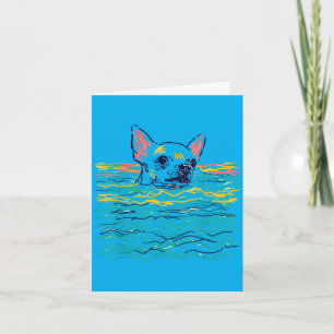 Cute Chihuahua Dog Swimming Ocean Minimalist Line Card