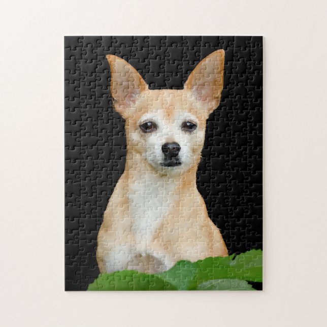 Cute Chihuahua Dog Tan Black Art Pet Portrait Jigsaw Puzzle (Vertical)